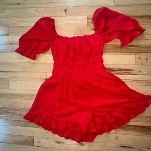 Blue Rain Red Puff Sleeve Romper